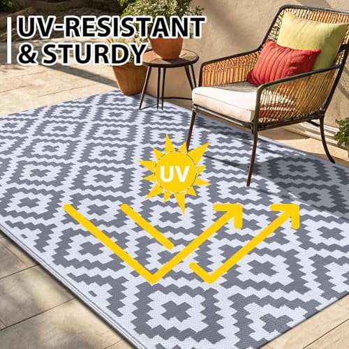 Tapis d'extérieur imperméable 180x270 cm gris et blanc smiry - 5