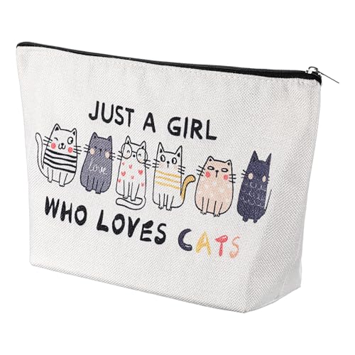 HJZHII Trousse de maquillage avec fermeture éclair pour femme, fille, sœur, petite amie, Just A Girl Who Loves Cats Cartoon