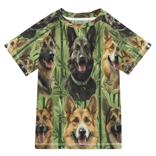 Boys Short Sleeve T-Shirts Shepherd Dog Bamboo Rashguard Kids Swim Shirts Sun UPF 50+