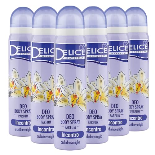 Delice Deodorante Spray Incontro, Fragranza Orchidea & Vaniglia, Deodorante Ascelle, Deo Body Spray - 6 x 100 ML