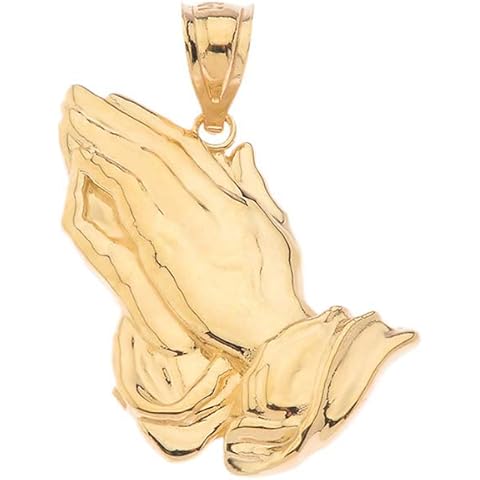 Certified 10k Yellow Gold Religious Praying Hands Necklace Pendant