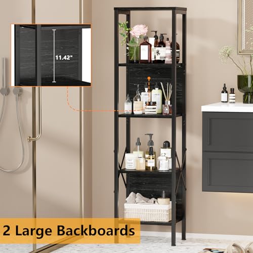 Furologee CTBS-009-L 5 Tier Book Shelf With Led Light, Tall Display Bookcase With Back, Narrow Industrial Standing Shelving Units, Metal And Wooden Storage Rack For Bedroom thumb #4