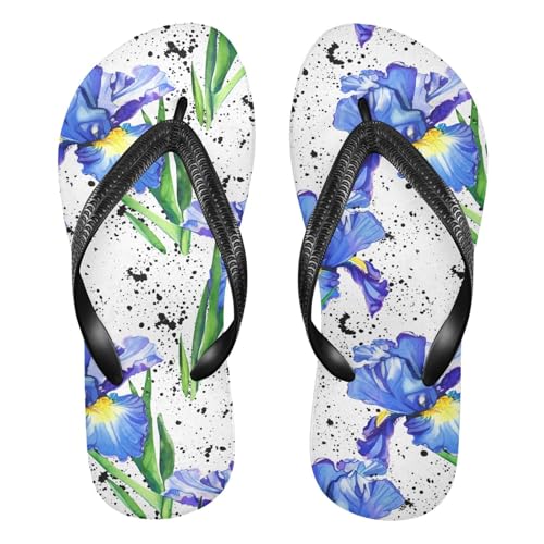 Purple Flowers Ink Flip Flops for Beach Thong Sandals Anti-slip Lightweight Flat Slippers for Travel Summer Outdoor