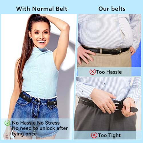 2 Pcs Side Belts for Men, Adjustable Comfortable Mens Women Side Stretch Belt with PU Material Solid Elastic No Buckle Belt Women for Most of Pants Jeans4