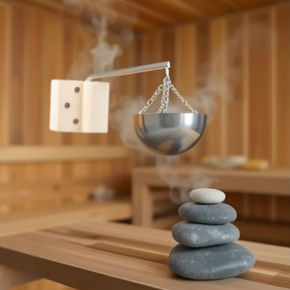 Sauna Aromatherapy Bowl, Stainless Steel Sauna Aroma Bowl Essential Oil Cup Wall Mount with Adjustable Swing Arm Sauna Accessories for Personal or Home Spas Sauna (Round 20cm)