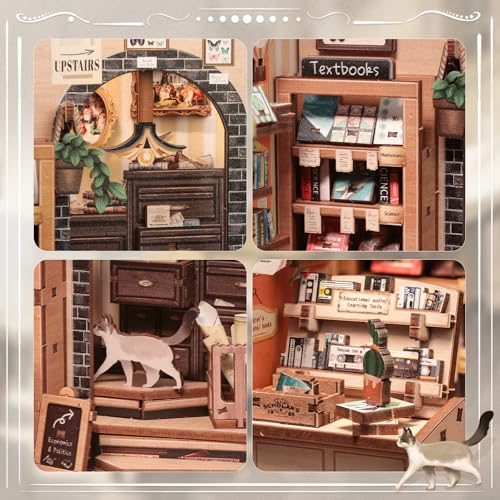 Kit de rincón de libros CUTEBEE librería en miniatura de madera para montar 6