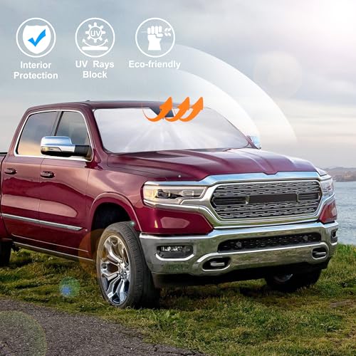 Image of Windshield Sun Shade Fit for 2010-2024 2025 2026 Dodge RAM 2500 3500 Accessories Foldable Sunshade Sun Blocker Protect Car from Heat Damage