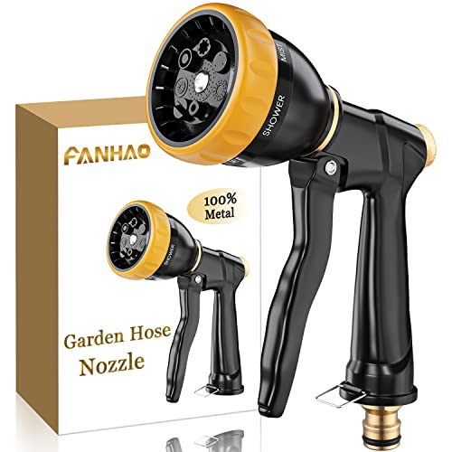 FANHAO Hochdruck Gartenbrause 100% Metall Schlauchspritze, 7 Verschiedene Sprühbilder, tropfsicher, Garten Spritze Gartenschlauch Brause für Pflanzenbewässerung, Auto und Haustier waschen
