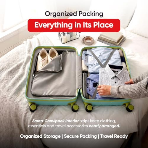 Image of Core Medium Check-in Suitcase 65 cm 24 inch Polypropylene Hard Trolley Bag, 8 Spinner Wheels, Recessed Number Lock, Lightweight Luggage for Men & Women Aegean Blue /Meadow Yellow