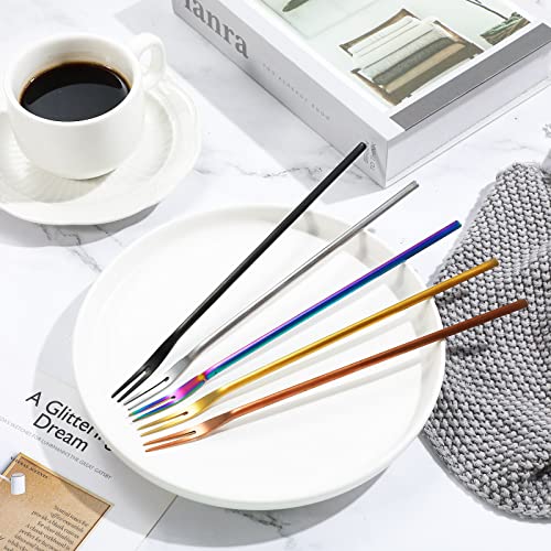 5 Pcs Pickle Fork, 8.66 Inches Long Handle Olive Fork, 304 Stainless Steel Cocktail Forks, Pickle Grabber, Pickle Picker, 2 Prong Dessert Forks, Fruit Fork, Multiple Colors #TOP4