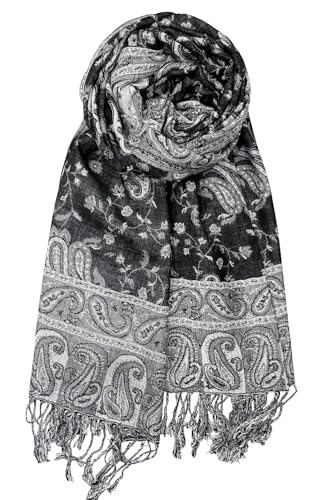 Achillea Reversible Paisley Pashmina Rave Scarf – Exotic Indian Shawls and Wraps for Evening Dresses, Festivals, All Seasons