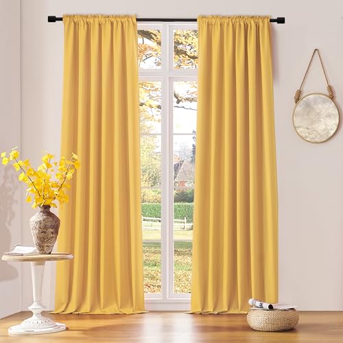 Image of DONREN Gold Yellow Curtains for Bedroom - Thermal Insulated Room Darkening Rod Pocket Curtain Panels (52 W x 96 L,2 Panels)