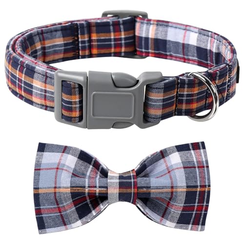Lionet Paws Dog and Cat Collar with Bowtie Grid Collar Plastic Buckle Light Adjustable Collars for Small Medium Large Dogs