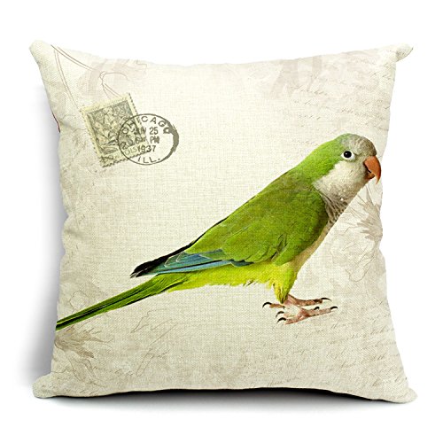 Nordic pastoral Vintage Parrot Design Porcelain Cotton Linen Blend Throw Pillow Case Decorative Cushion Cover Square 18x18 Inch 45x45cm Only Cover No Insert -D222