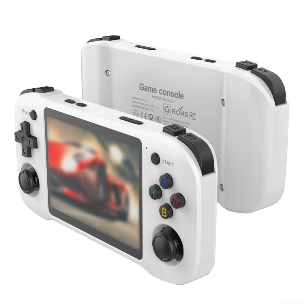 Retro R46H Consola de juegos portátil 4 5 pulgadas HD IPS Display Open Source para Linux soporta juegos clásicos y material ABS (R46H-64G negro)
