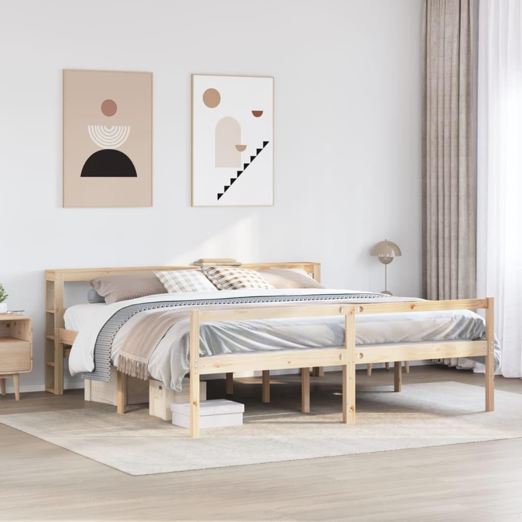 Massivholz Kiefer seniorengerecht 200x200 cm Braun | Massivholz Kiefer Seniorenbett 200x200 cm mit Kopfteil und Stauraum für Seniorengerecht Wohnen