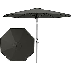 9Ft Patio Umbrella - 8 Sturdy Ribs Outdoor Table Umbrella with Crank Lift & Push Button Tilt - Market Umbrella for Pool, Deck, Yard, Garden - Gray