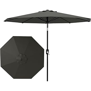 9Ft Patio Umbrella - 8 Sturdy Ribs Outdoor Table Umbrella with Crank Lift & Push Button Tilt - Market Umbrella for Pool, Deck, Yard, Garden - Gray
