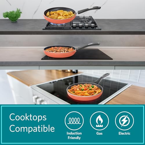 Image of VAYA Hautechef Non-Stick Frypan 24cm, 3-Layer ILAG Swiss Coating, PFOA-Free, Induction Friendly, with Soft-Touch Grey Handle, Color - Coral Crush
