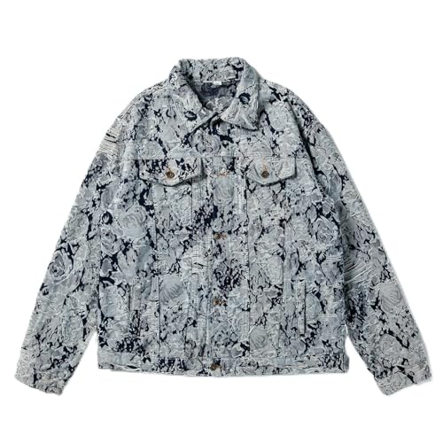 Men Ripped Distressed Jacquard Woven Loose Jacket