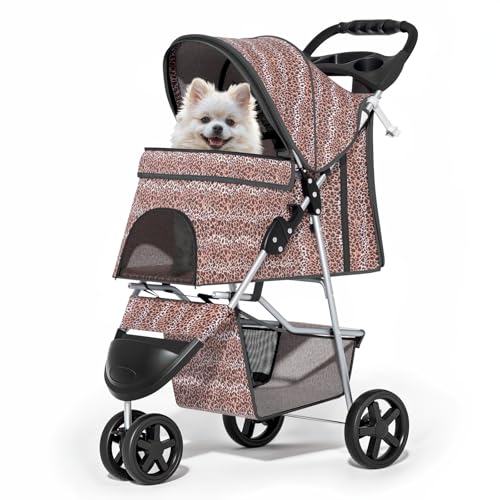 MoNiBloom Pet Stroller for Small/Medium Dogs and Cats, Leopard Print