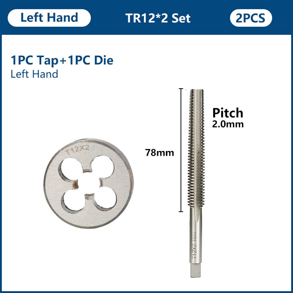2 stücke Linkshänder HSS Trapezgewinde Tap und Die Set TR8 TR10 TR12 TR14 TR16 TR16 Metrische Schraube Tap-Matcher Linke Handgewinde Werkzeuge-TR12x2.
