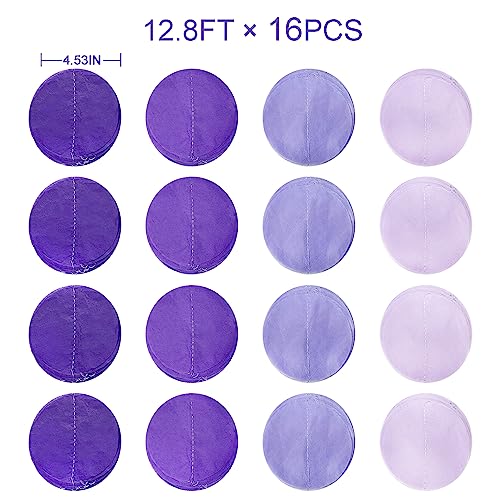 Image of 205Ft Lavender Party Decoration Ombre Purple Polka Dot Backdrop Streamer Tissue Paper Circle Dot Hanging Garland for Birthday Bachelorette Wedding Bridal Shower Engagement Lilac Violet Party Supplies
