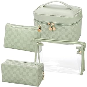 Hedume Set of 4 Makeup Bags, Waterproof Cosmetic Bag Set, Leather Portable Travel Cosmetic Bag, Multifunction Organizer Storage Bag for Makeup, Brushes, Toiletries and Accessories