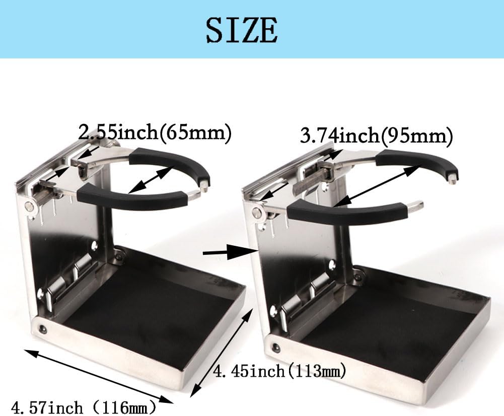 2PCS Folding Drink Holder Stainless Steel Adjustable Cup Holder Marine/Boat/Caravan/car (Large)