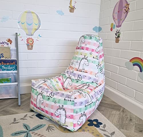 Childrens Beanbag Chair Pattern Indoor & Outdoor Gaming Seat Triangle Bean Bags for Girls and Boys Kids Bedroom Living Room Garden Home Cushion Filling Included - Born to be a Unicorn