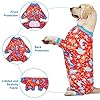 LovinPet Pitbull Dog Pajamas, Large Dog Onesies for Surgery Care, Lightweight Stretchy Knit Fabric, Dinosaur Jungle Red Print, Pet Clothes, UV Protection, Pet Anxiety Relief, PJ's for Dogs, L #3