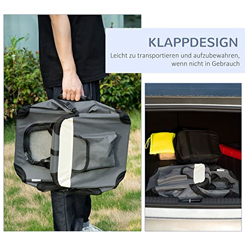 PawHut Hundebox faltbar Hundetransportbox 50,5 x 33,5 x 35 cm Transportbox mit Handgriff, Tasche Transporttasche Hundetasche für kleine Hunde Grau