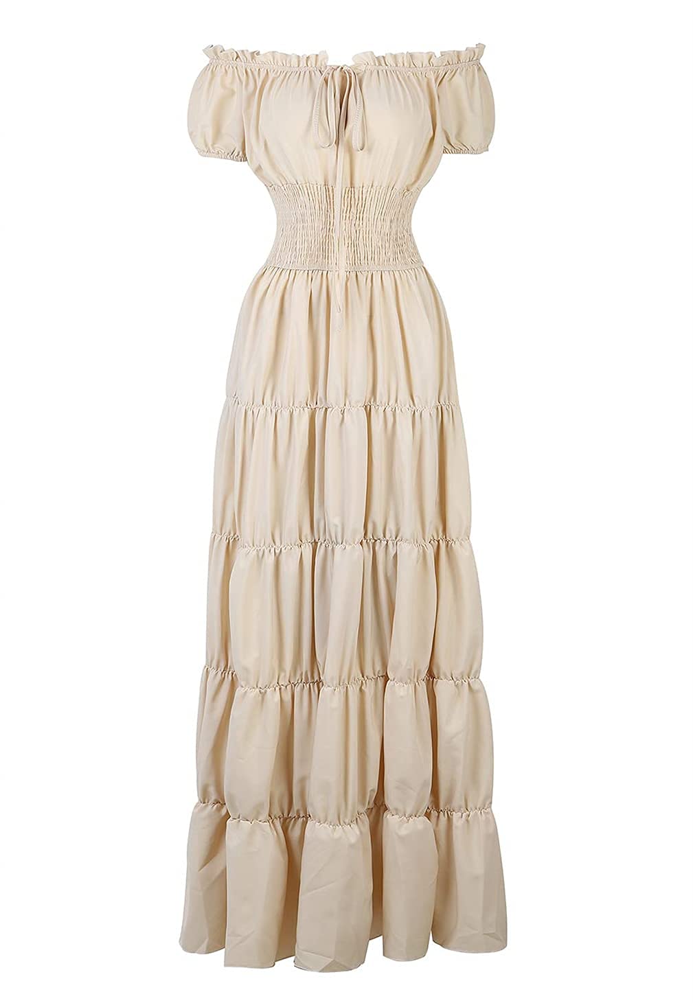 Haoaugut Women Renaissance Medieval Irish Costume Smocked Waist Over Dress Wench Pirate Peasant Cosplay