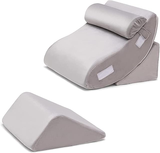 Multigot 4PCS/6PCS Bed Wedge Pillow, Memory Foam Incline Cushion System with Removable Headrest, Adjustable Back Support Triangle Elevation Pillow for Reading and Sleeping (4PCS)