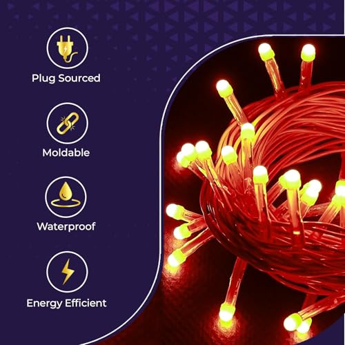 Image of Lexton 40 LED Power Pixel Serial String /Fairy Light | Plug Sourced | Suitable for Home & Outdoor Decoration, Diwali, Christmas, Ramadan, Wedding, Party, Festival (Pack of 50, Orange)