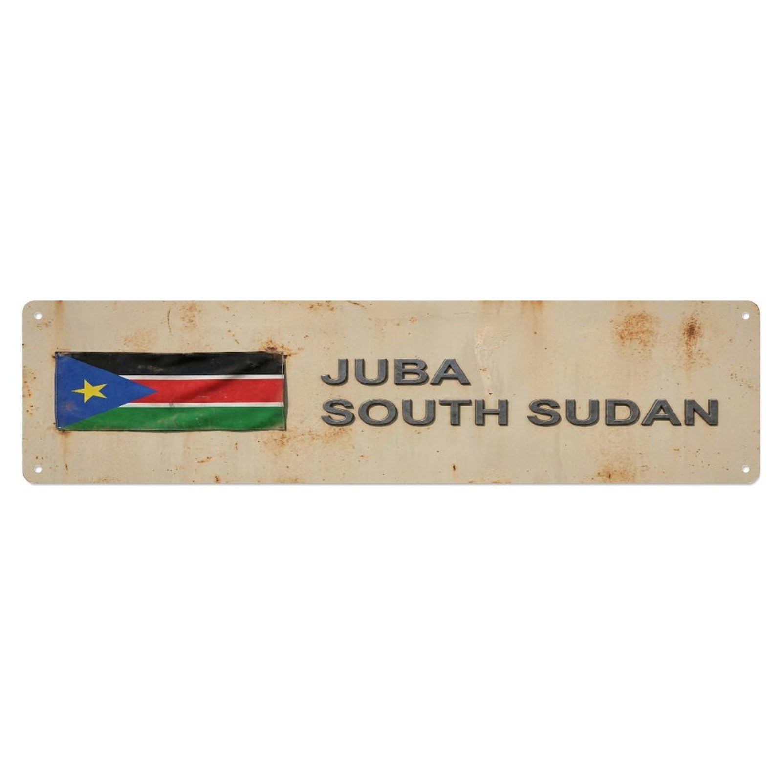 Okahys 4X16inch(10X40cm) Vintage Juba South Sudan Flag Decor Rustic Travel Metal Tin Sign