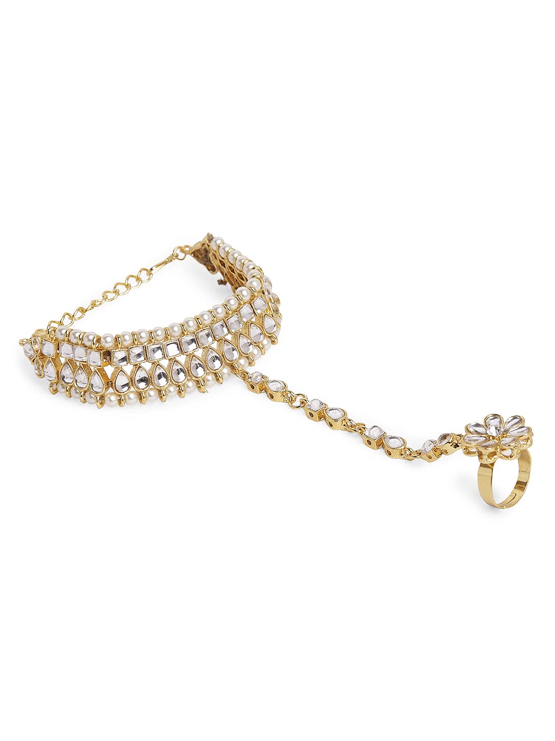 OOMPH Jewellery Kundan & Pearls Ethnic Hathphool Bracelet Kada with Ring for Women & Girls (B09XR9R3KC) Amazon Price History, Amazon Price Tracker