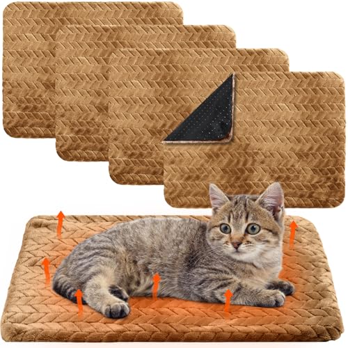 Drydiet 4 Pack Self Warming Cat Bed Mat Self Heating Pad for Dog Extra Warm Winter Pet Pad Washable...