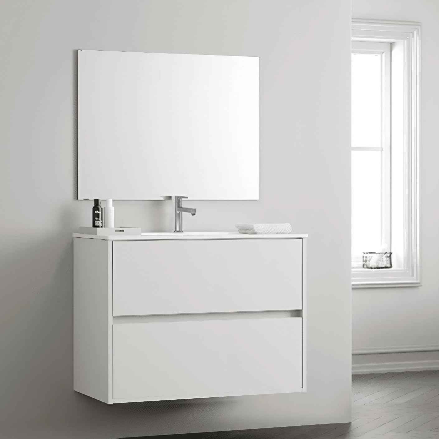 Juego Mueble 60cm Baño con Lavabo Mueble Lavabo Mueble Baño | Mueble Bajo Lavabo Compacto Preinstalado de Fábrica · Lavabo 60 cm con Pie de Porcelana · No Incluye Espejo