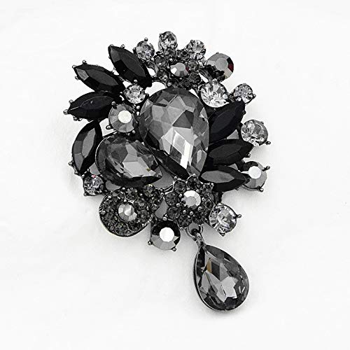 Image of Wedding Bridal Big Crystal Rhinestone Bouquet Brooch Pin for Women (Black Tear Drop)