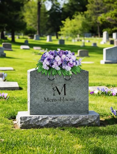 Cemetery Flower Saddles for Headstones: Purple Flowers Artificial Outdoors Grave Decorations Spring Easter Memorial Day - Fake Rose Camellia Tombstone Flowers Saddle for Cemetery G image 8