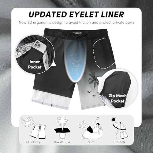 Men's Swim Trunks with Compresssion Liner 7" Swimwear Board Shorts 2-in-1 Bathing Suit with Zipper Pockets4