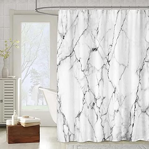 OCEUMACO Shower Curtain Bathroom Wet Room 3D Marble Pattern Extra Long Quality Bath Curtains Anti Mould Proof Resistant Machine Washable 200cm Drop Waterproof Fabric with Hooks - Grey 03 Cover
