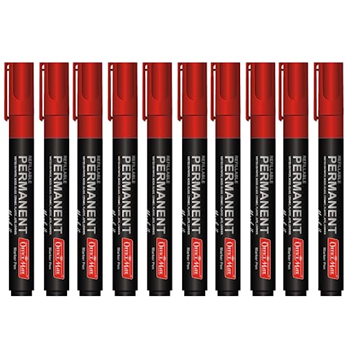 Image of Soni OfficeMate Permanent Marker - Red | Refillable, Thick Barrel Design | Quick-Drying, Waterproof & Fade-Resistant | Alcohol-Based Ink, Non-Bleeding | Multi-Surface Use - Plastic, Glass, Ceramic, | Quick-Drying, Waterproof & Fade-Resistant | Alcohol-Based Ink, Non-Bleeding | Multi-Surface Use - Plastic, Glass, Ceramic