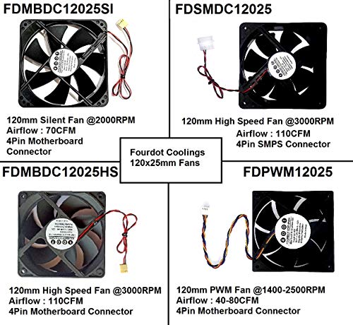 Image of 4 DOT FOURDOT COOLINGS DC Computer Cabinet Silent Cooling Fan 12V 120mm 12cm 5inch with Motherboard Connector - 2000RPM