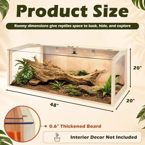 Image of PROLEE Bearded Dragon Tank, Lizard Tank with Clear Tempered Glass, Anti-Scratch Reptile Enclosure, Reptile Tank Built-in Light Fixtures with Switch (48X20X20inch,80 Gallons)