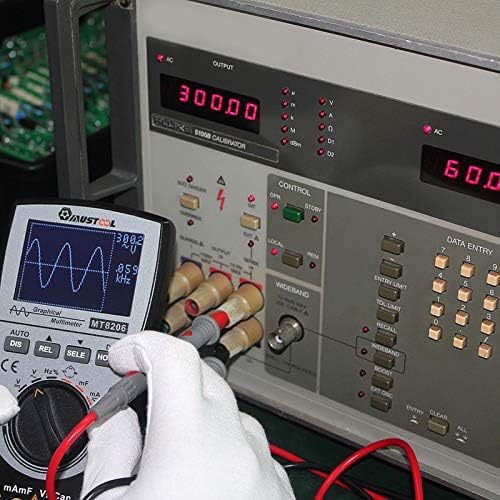 MUSTOOL MT8206 Digital Oscilloscope Multimeter connected to a calibrator