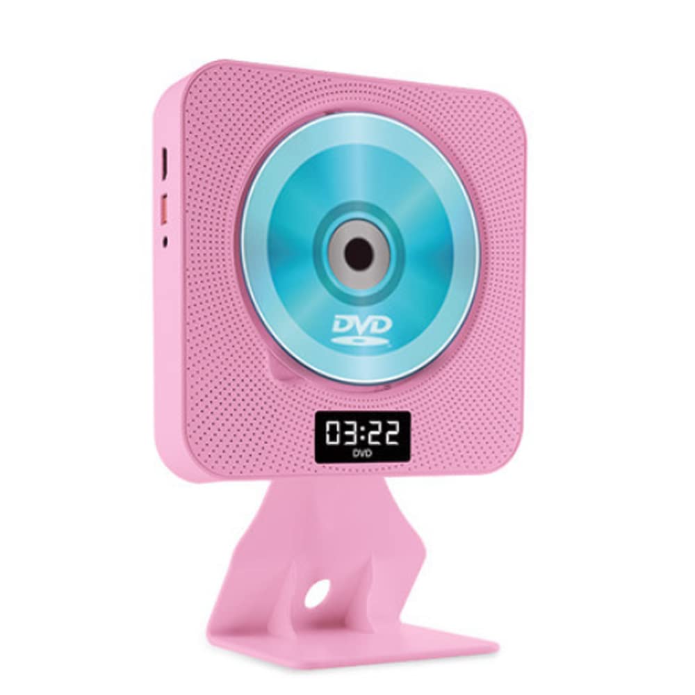 MEGICOT  Bluetooth 5.0 Wall Mountable CD DVD Player with Pull-switch Dust Cover Remote Control LCD Display Built-in Speakers, Portable Music Player Support FM Radio CD/DVD/MP3/USB/AUX - Pink