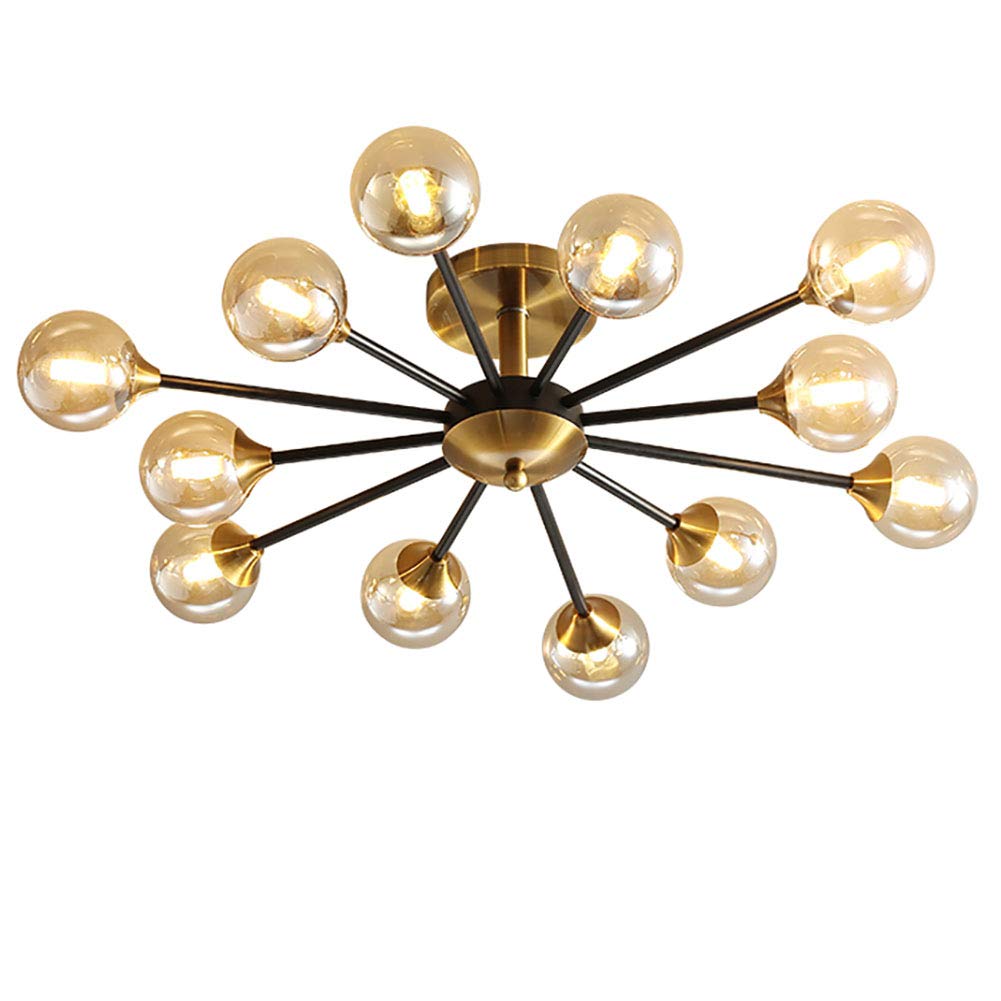 CZYLJLK Flush Mount Hanging Ceiling Lighting Fixture for Bedroom,G9 Modern Gold Sputnik,Brushed Brass Mid Century During Light-Cognac 12 Head