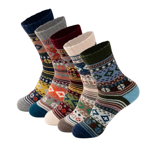 Wool Socks 5 Pairs Thickened Warm Winter Socks Cozy Gifts for Women Christmas Warmth Socks (US, Numeric, 6, 10, Regular, Regular, ShiZiSock-5Pairs)